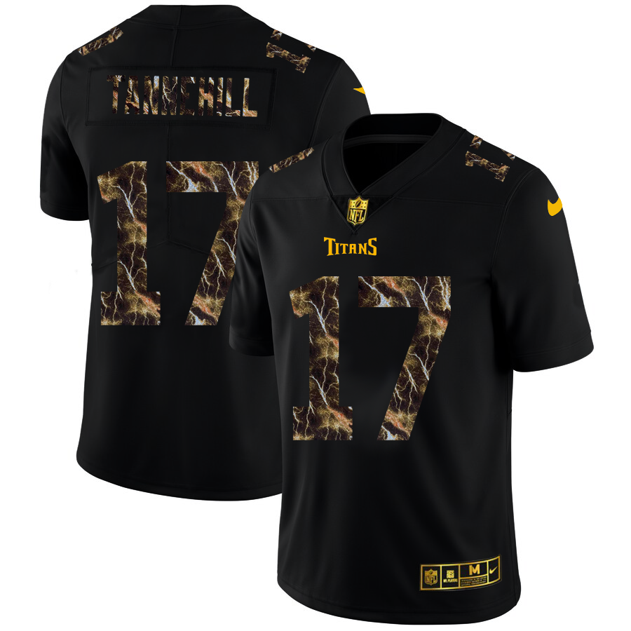 2020 Tennessee Titans 17 Ryan Tannehill Men Black Nike Flocked Lightning Vapor Limited NFL Jersey